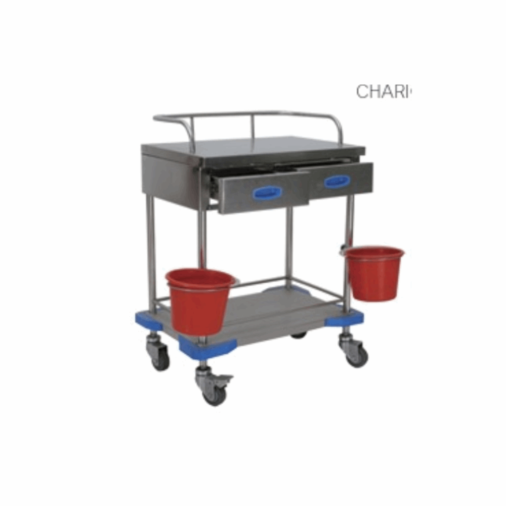 Mobilier Medical Chariot A Pansement Chariot en Inox A 2 Plateaux A Tiroirs 67*47 Mls