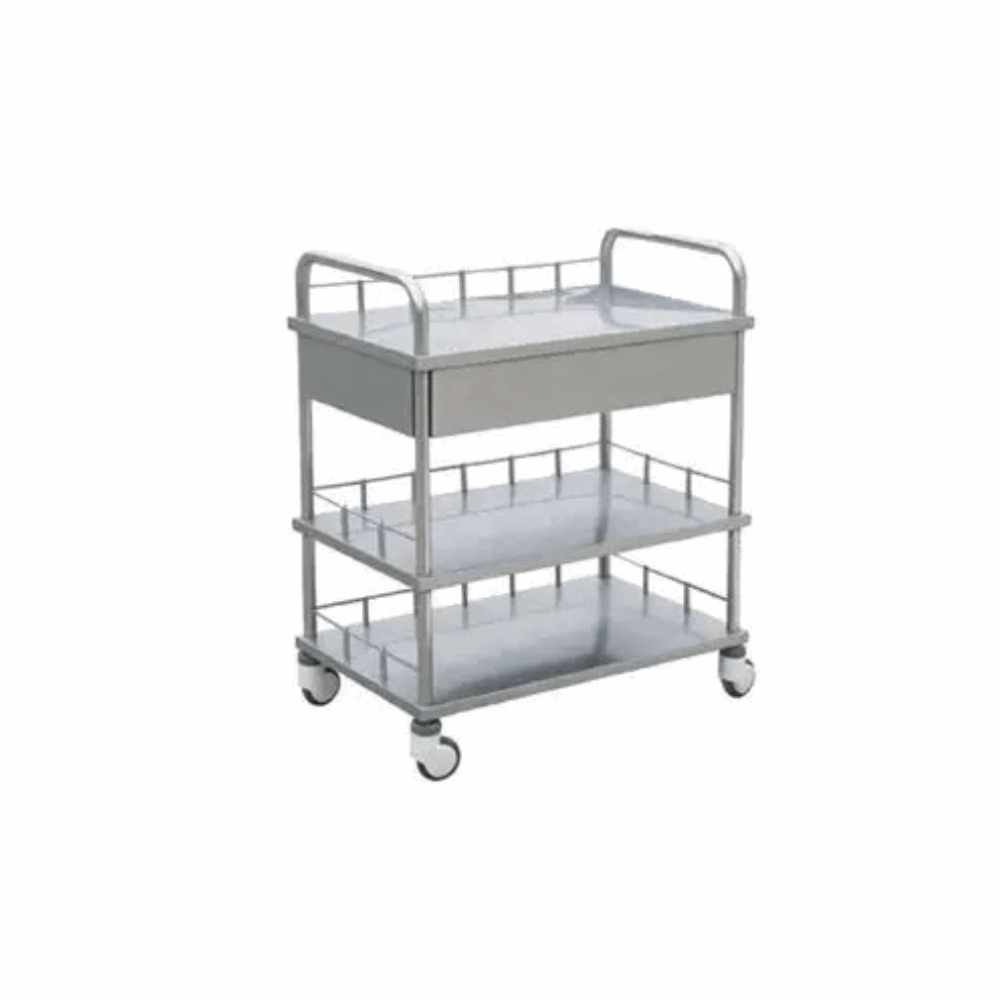 Mobilier Medical Chariot A Pansement Chariot de soins en INOX A 3 Plateaux 67*47.5*90 Cm Mls